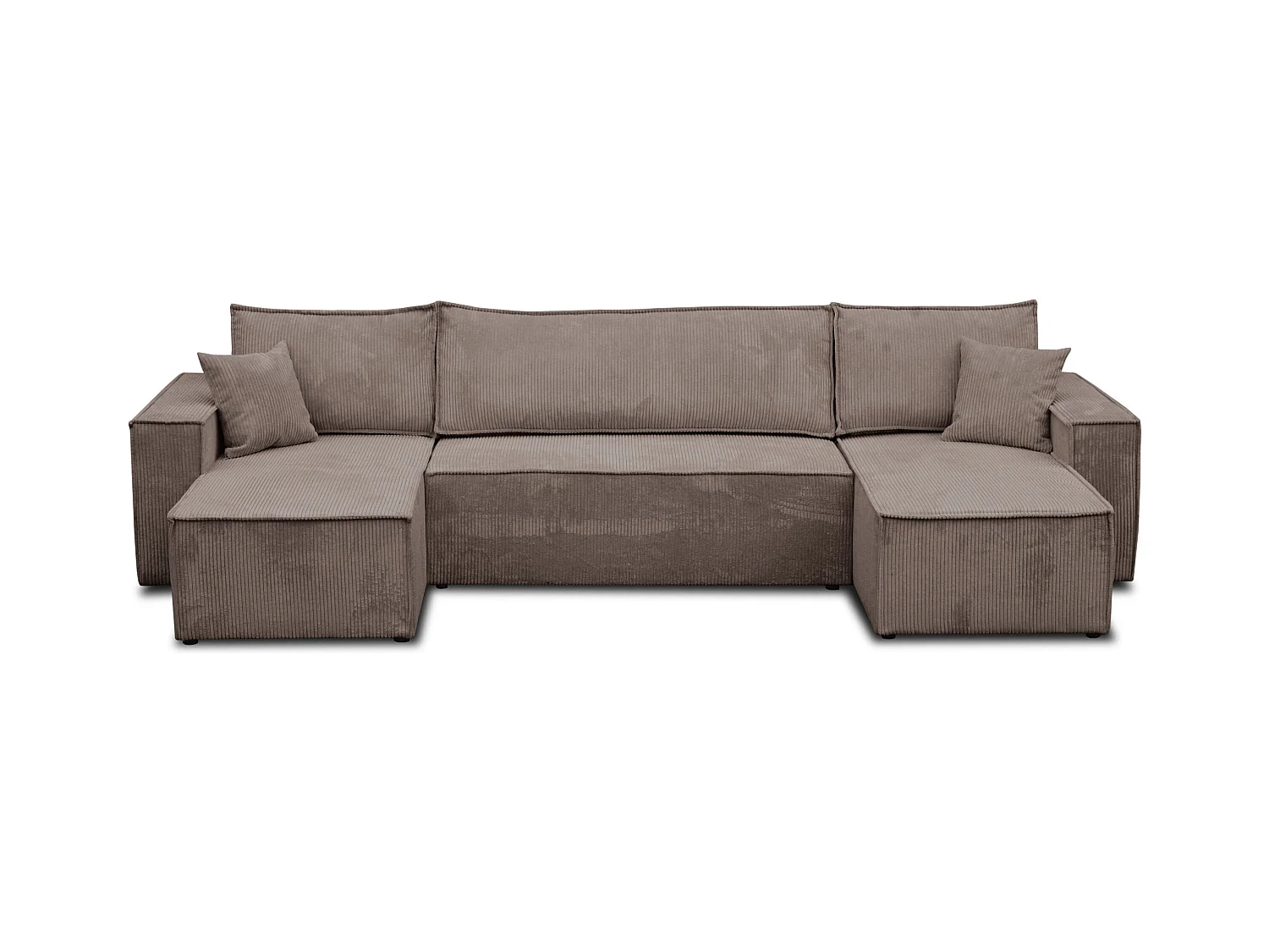 Ensemble de salon Hugo U, canapé en U avec fonction couchage et coffre de rangement, couleur : marron clair, tissu cordé