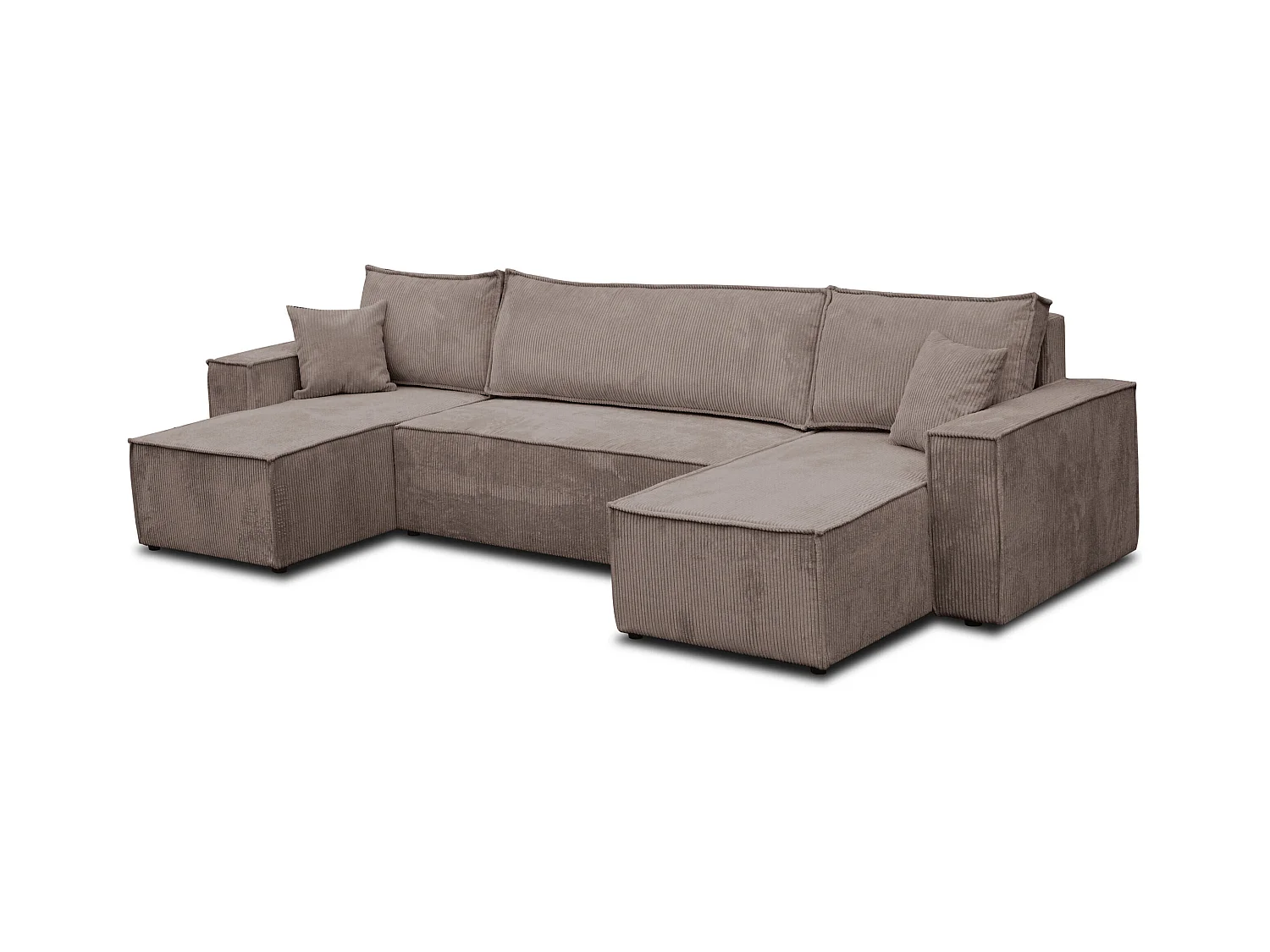 Ensemble de salon Hugo U, canapé en U avec fonction couchage et coffre de rangement, couleur : marron clair, tissu cordé