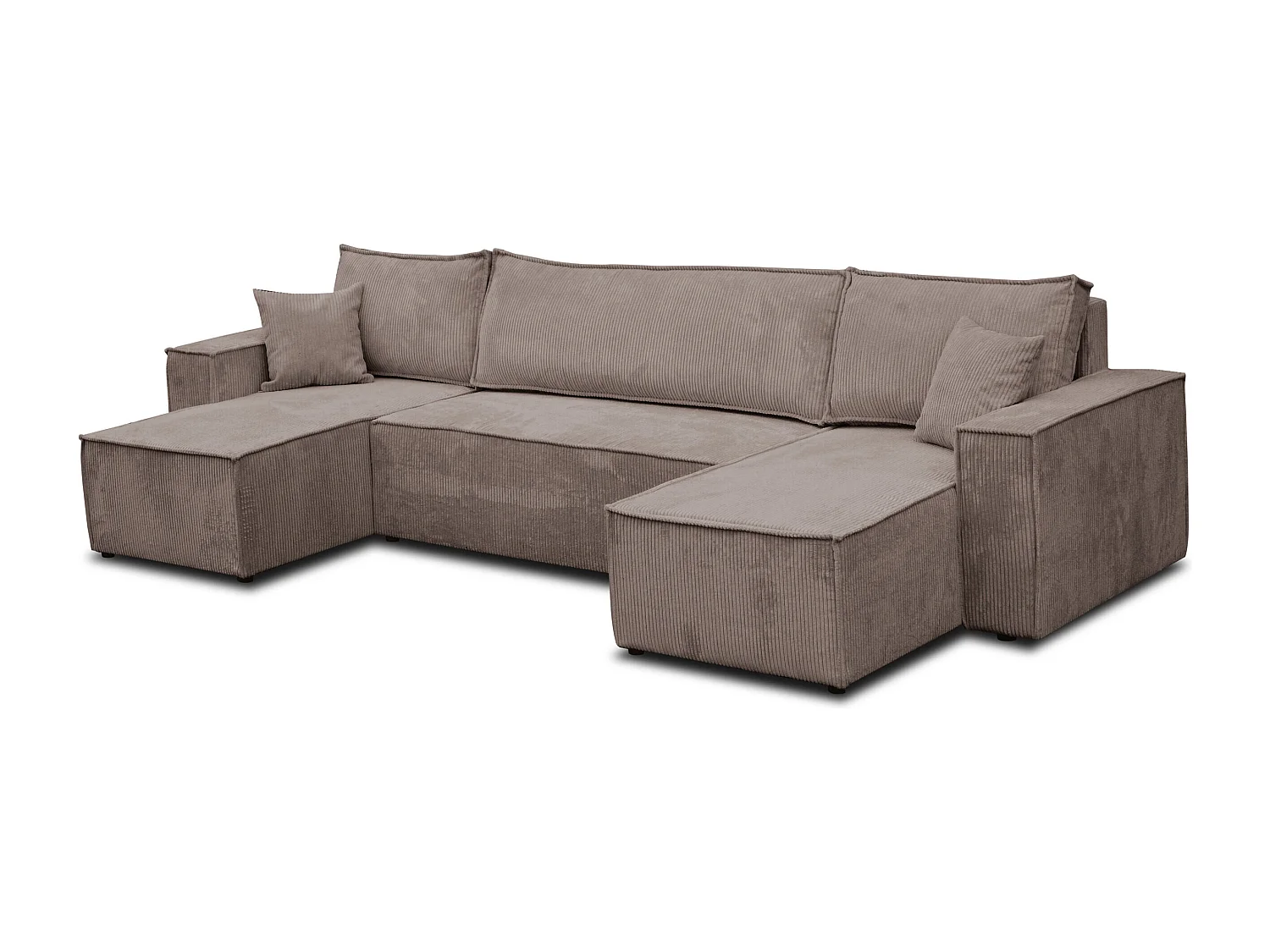 Ensemble de salon Hugo U, canapé en U avec fonction couchage et coffre de rangement, couleur : marron clair, tissu cordé