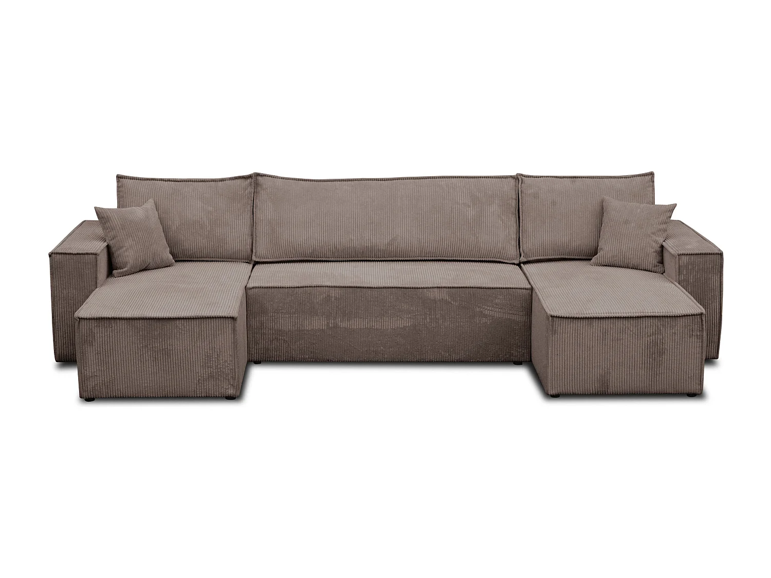 Ensemble de salon Hugo U, canapé en U avec fonction couchage et coffre de rangement, couleur : marron clair, tissu cordé