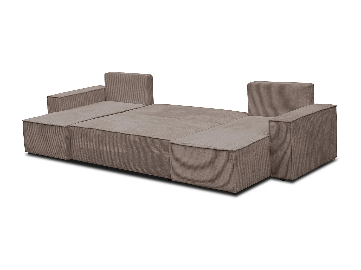 Ensemble de salon Hugo U, canapé en U avec fonction couchage et coffre de rangement, couleur : marron clair, tissu cordé