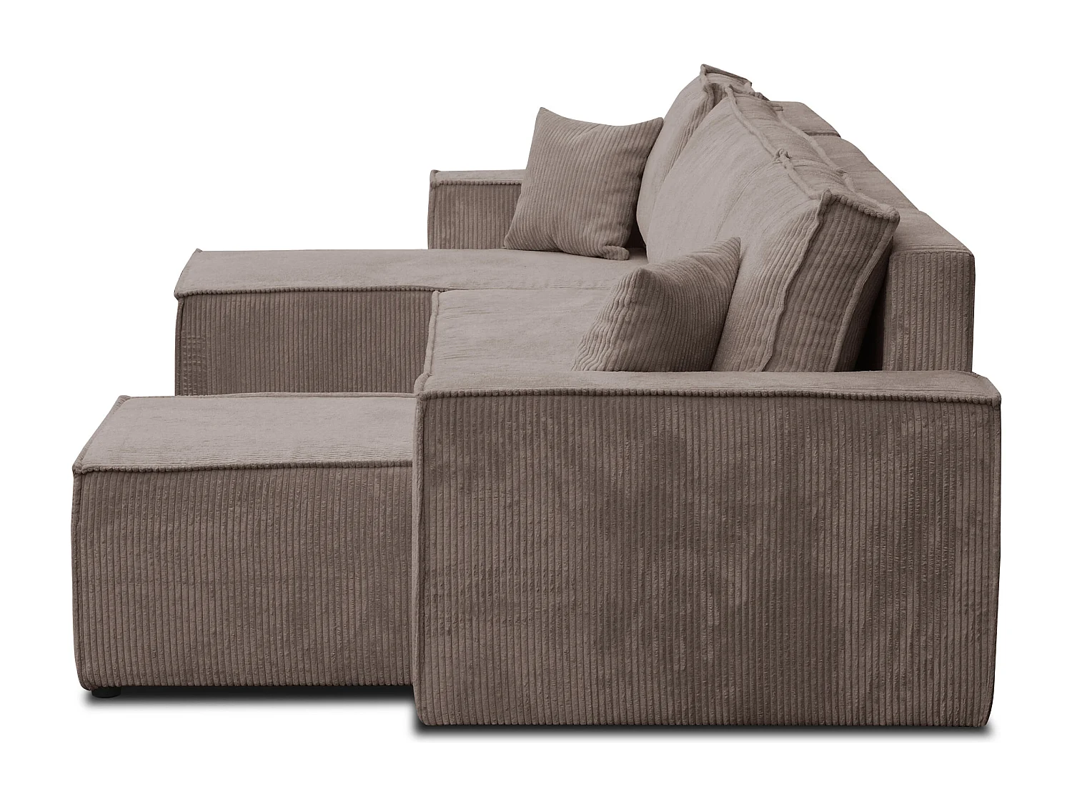 Ensemble de salon Hugo U, canapé en U avec fonction couchage et coffre de rangement, couleur : marron clair, tissu cordé