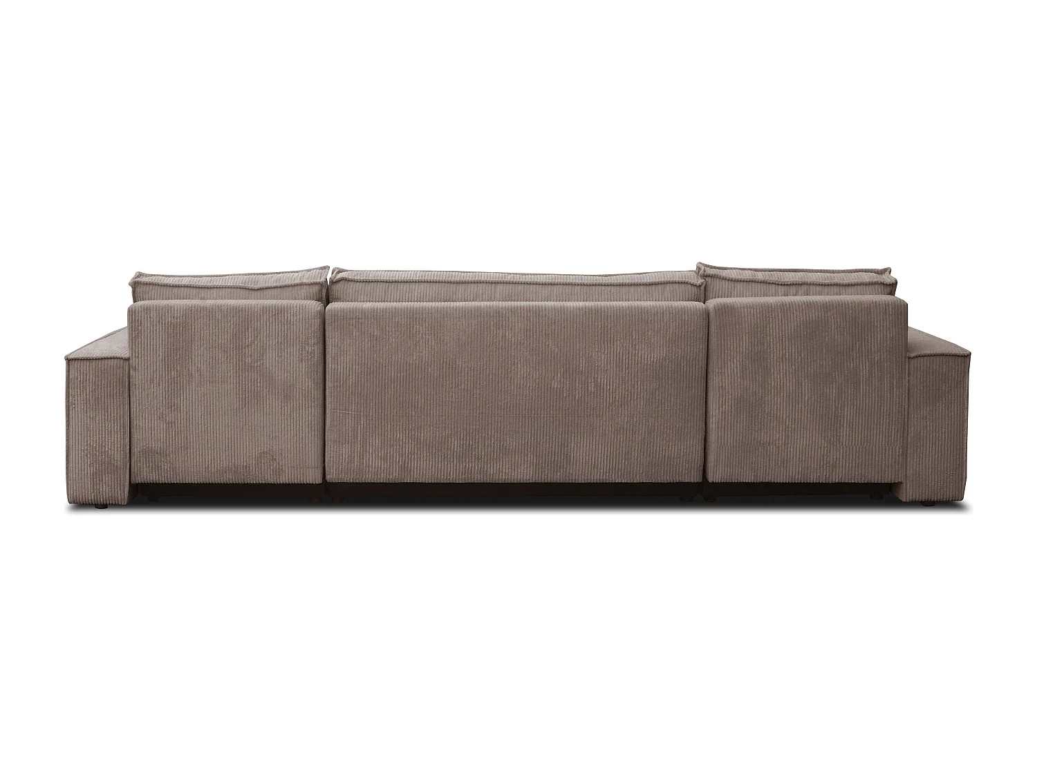 Ensemble de salon Hugo U, canapé en U avec fonction couchage et coffre de rangement, couleur : marron clair, tissu cordé