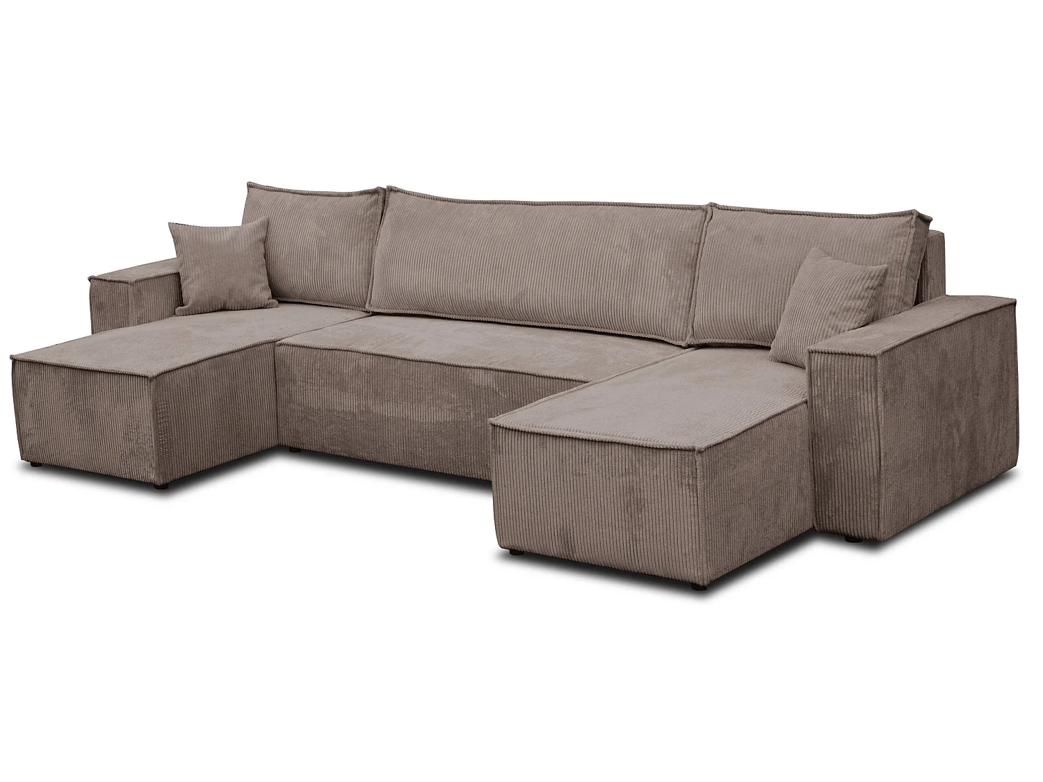 Ensemble de salon Hugo U, canapé en U avec fonction couchage et coffre de rangement, couleur : marron clair, tissu cordé