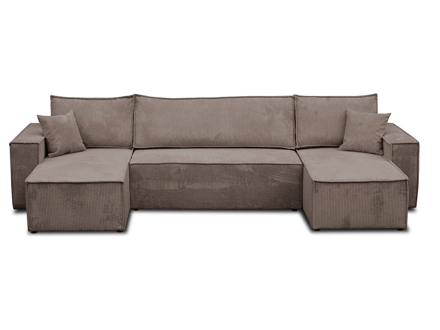 Ensemble de salon Hugo U, canapé en U avec fonction couchage et coffre de rangement, couleur : marron clair, tissu cordé