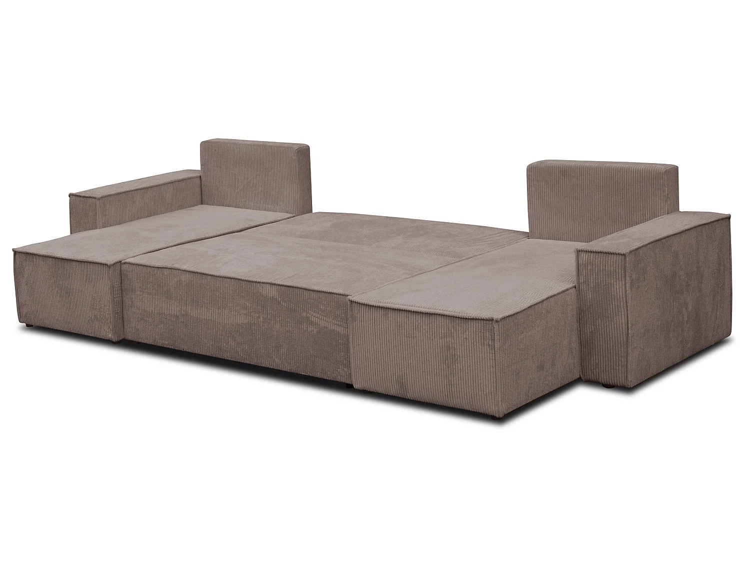 Ensemble de salon Hugo U, canapé en U avec fonction couchage et coffre de rangement, couleur : marron clair, tissu cordé