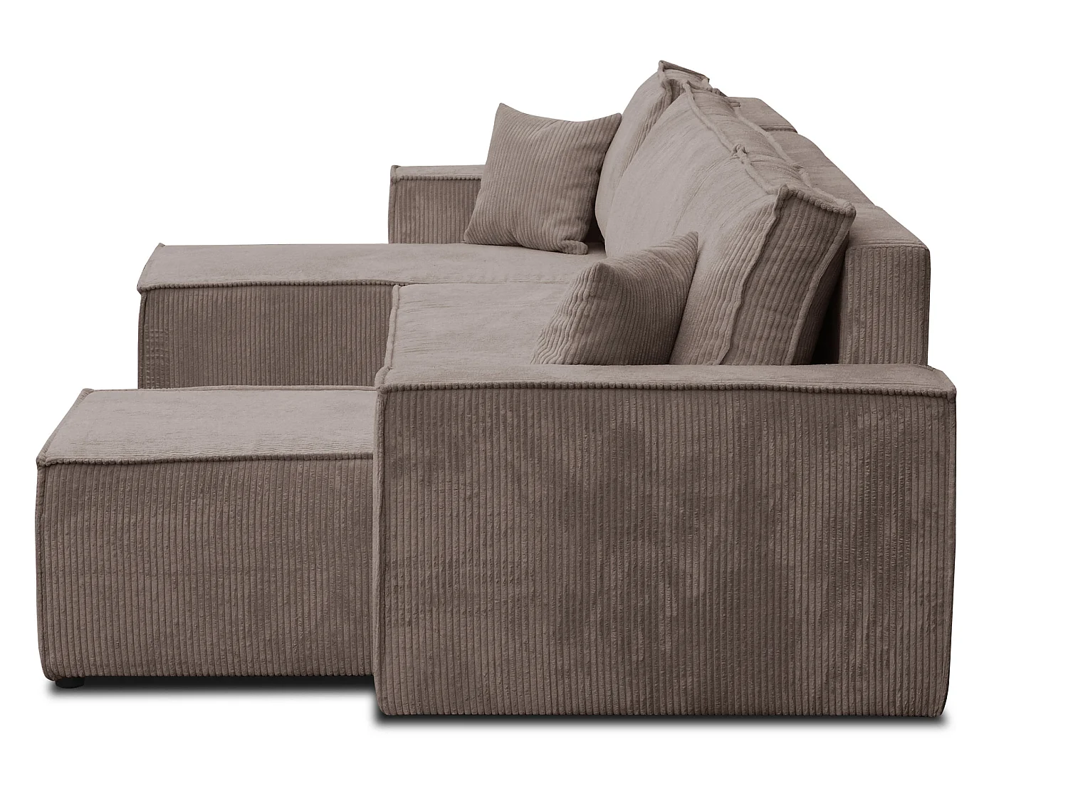 Ensemble de salon Hugo U, canapé en U avec fonction couchage et coffre de rangement, couleur : marron clair, tissu cordé
