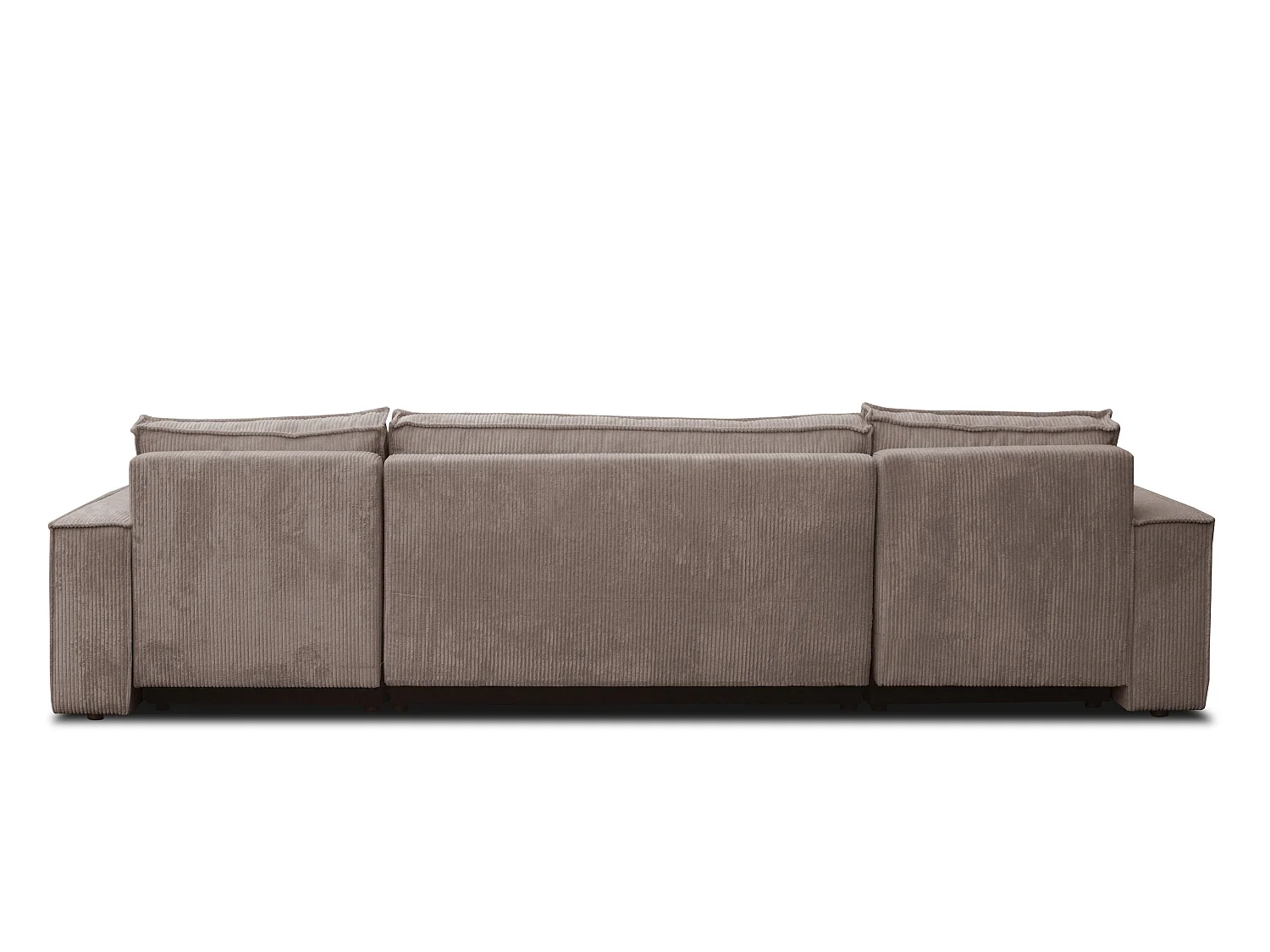 Ensemble de salon Hugo U, canapé en U avec fonction couchage et coffre de rangement, couleur : marron clair, tissu cordé