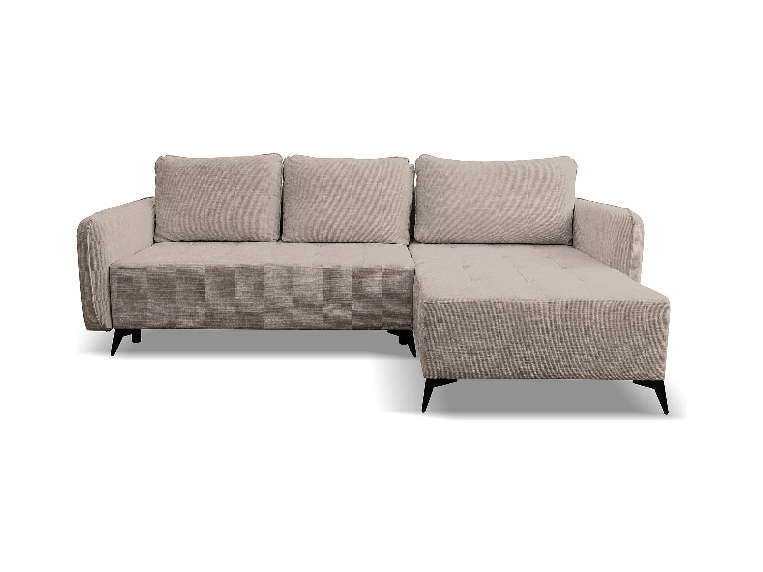 Canapé d'angle Lucky avec fonction couchage et coffre de rangement, couleur : marron, tissu structuré, pouf à gauche ou à droite