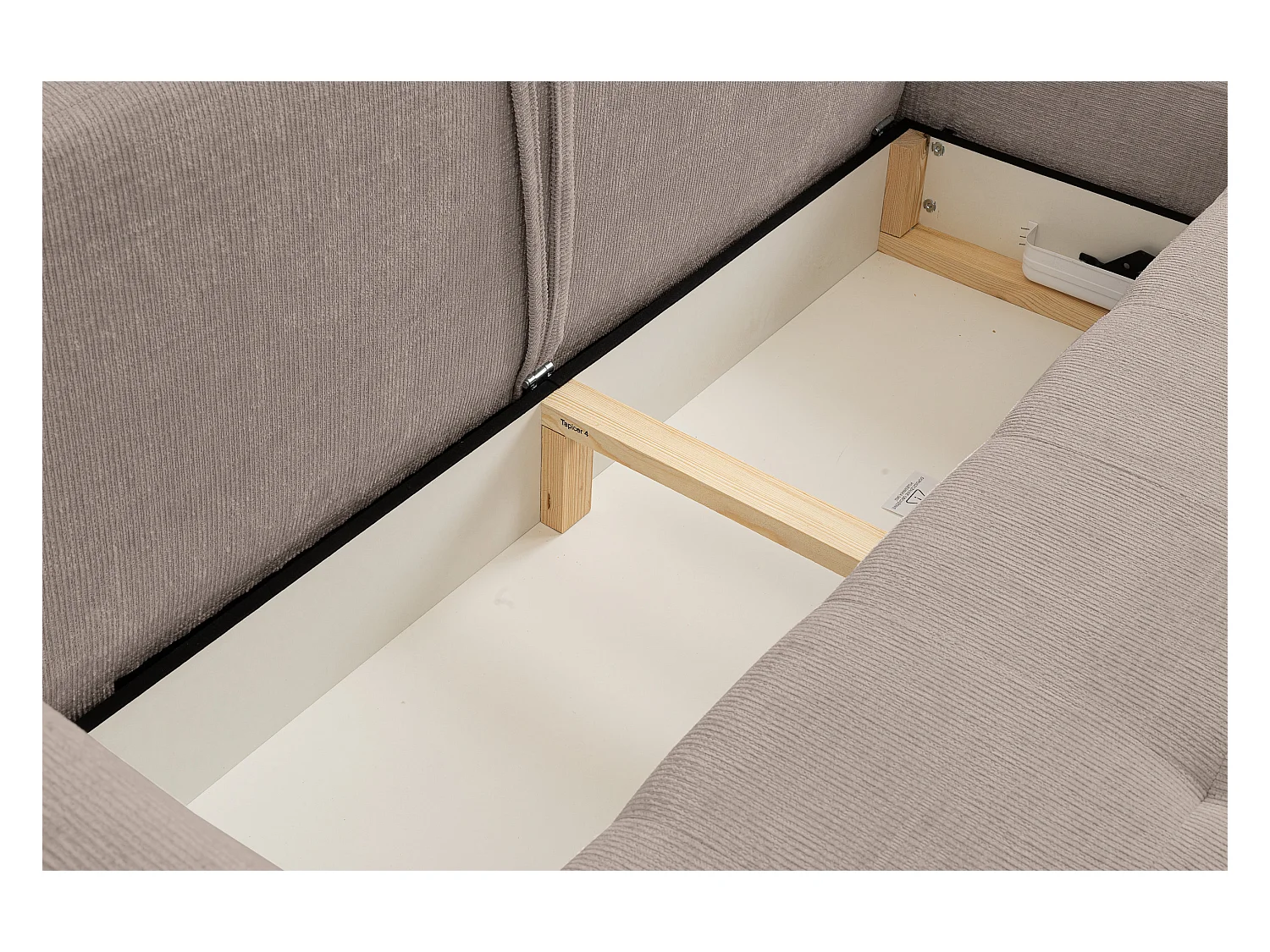 Canapé d'angle Lucky avec fonction couchage et coffre de rangement, couleur : marron, tissu structuré, pouf à gauche ou à droite