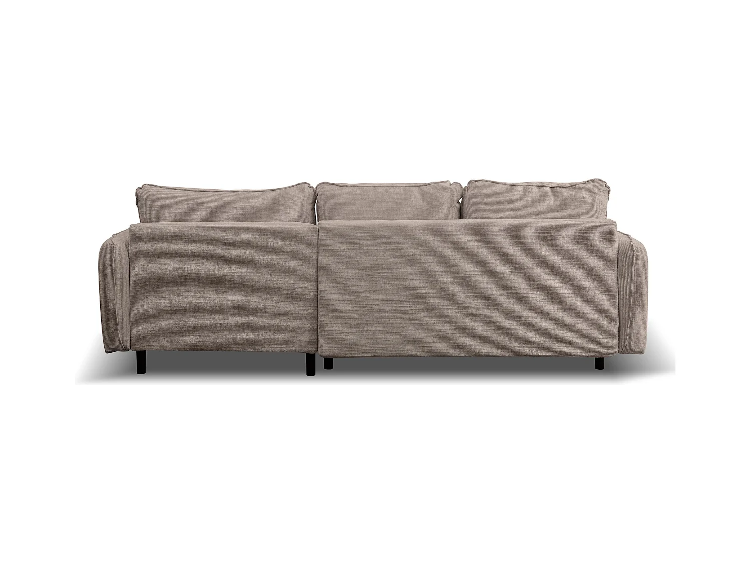 Canapé d'angle Lucky avec fonction couchage et coffre de rangement, couleur : marron, tissu structuré, pouf à gauche ou à droite