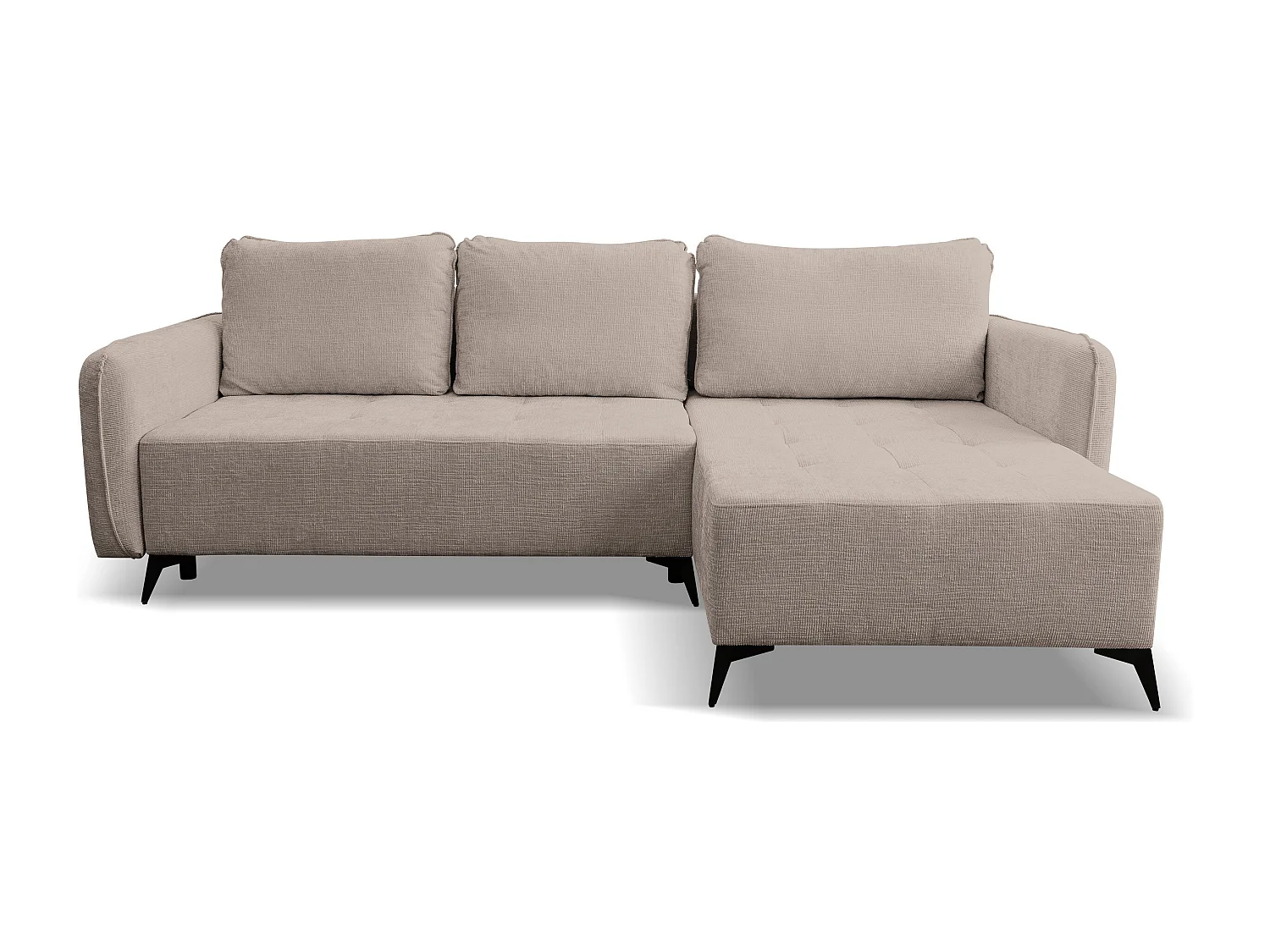 Canapé d'angle Lucky avec fonction couchage et coffre de rangement, couleur : marron, tissu structuré, pouf à gauche ou à droite