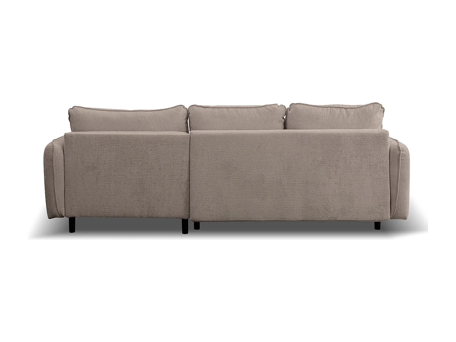 Canapé d'angle Lucky avec fonction couchage et coffre de rangement, couleur : marron, tissu structuré, pouf à gauche ou à droite