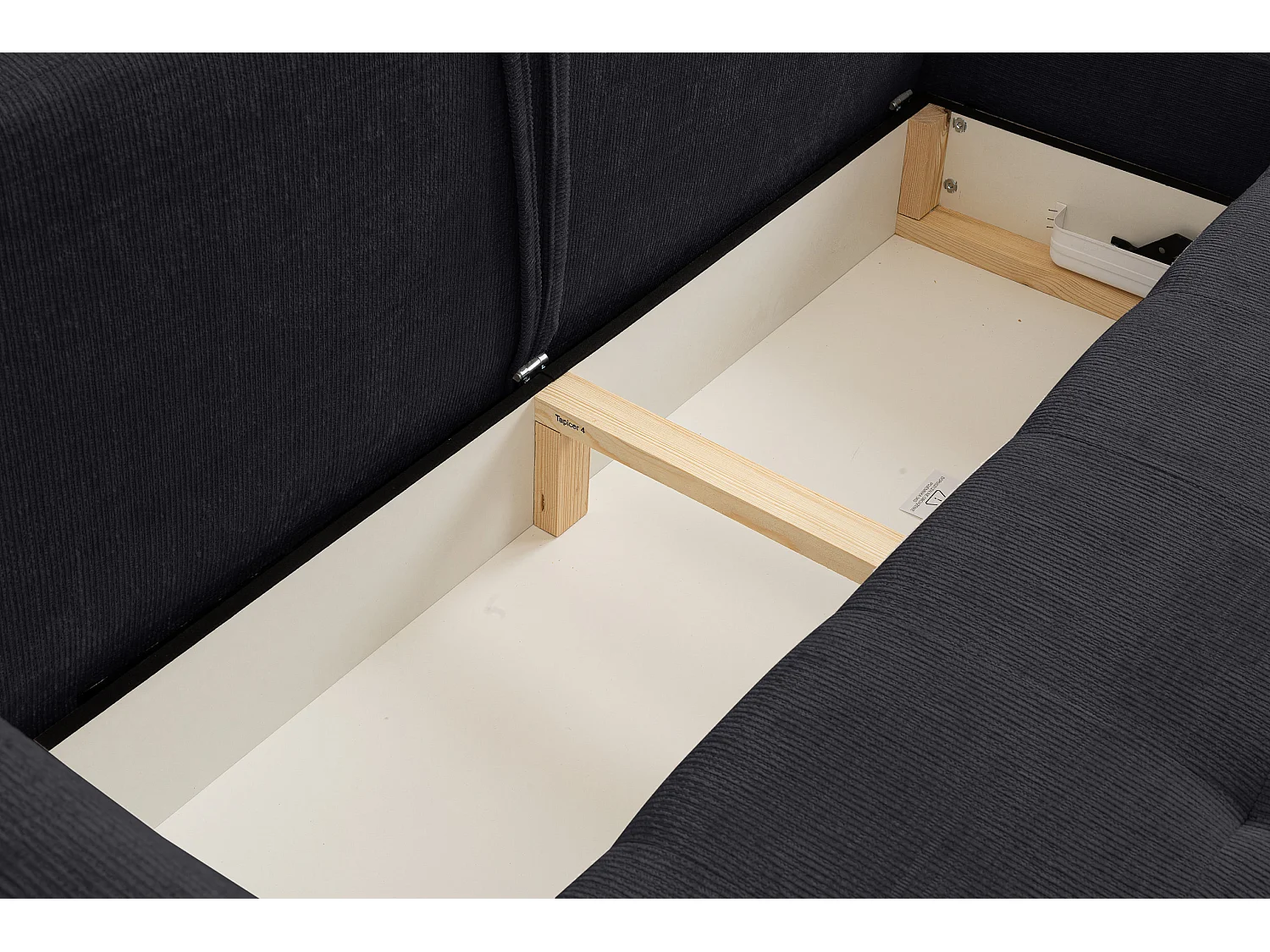 Canapé d'angle Lucky avec fonction couchage et coffre de rangement, couleur : noir, tissu structuré, pouf à gauche ou à droite