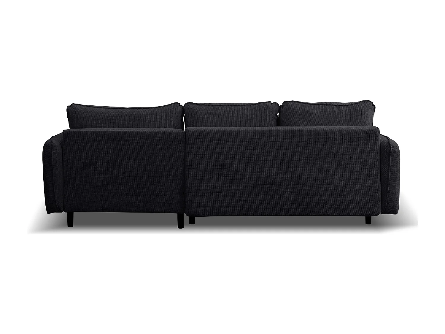 Canapé d'angle Lucky avec fonction couchage et coffre de rangement, couleur : noir, tissu structuré, pouf à gauche ou à droite
