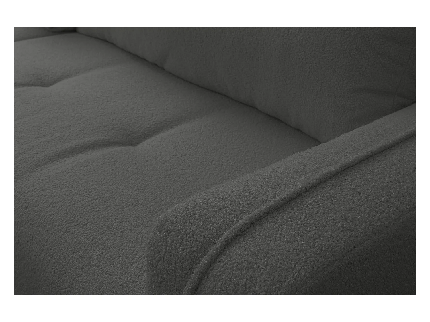 Canapé d'angle Cloud avec fonction couchage et coffre de rangement, couleur : gris, tissu bouclé, pouf universel