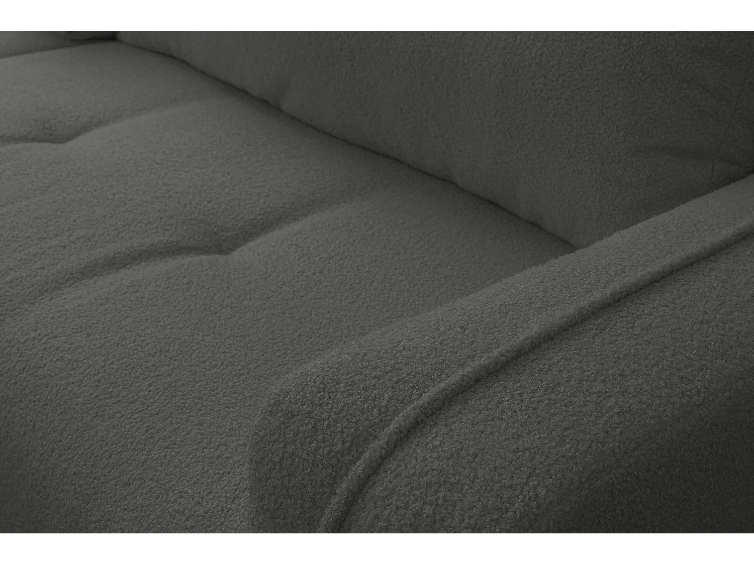 Canapé d'angle Cloud avec fonction couchage et coffre de rangement, couleur : gris, tissu bouclé, pouf universel