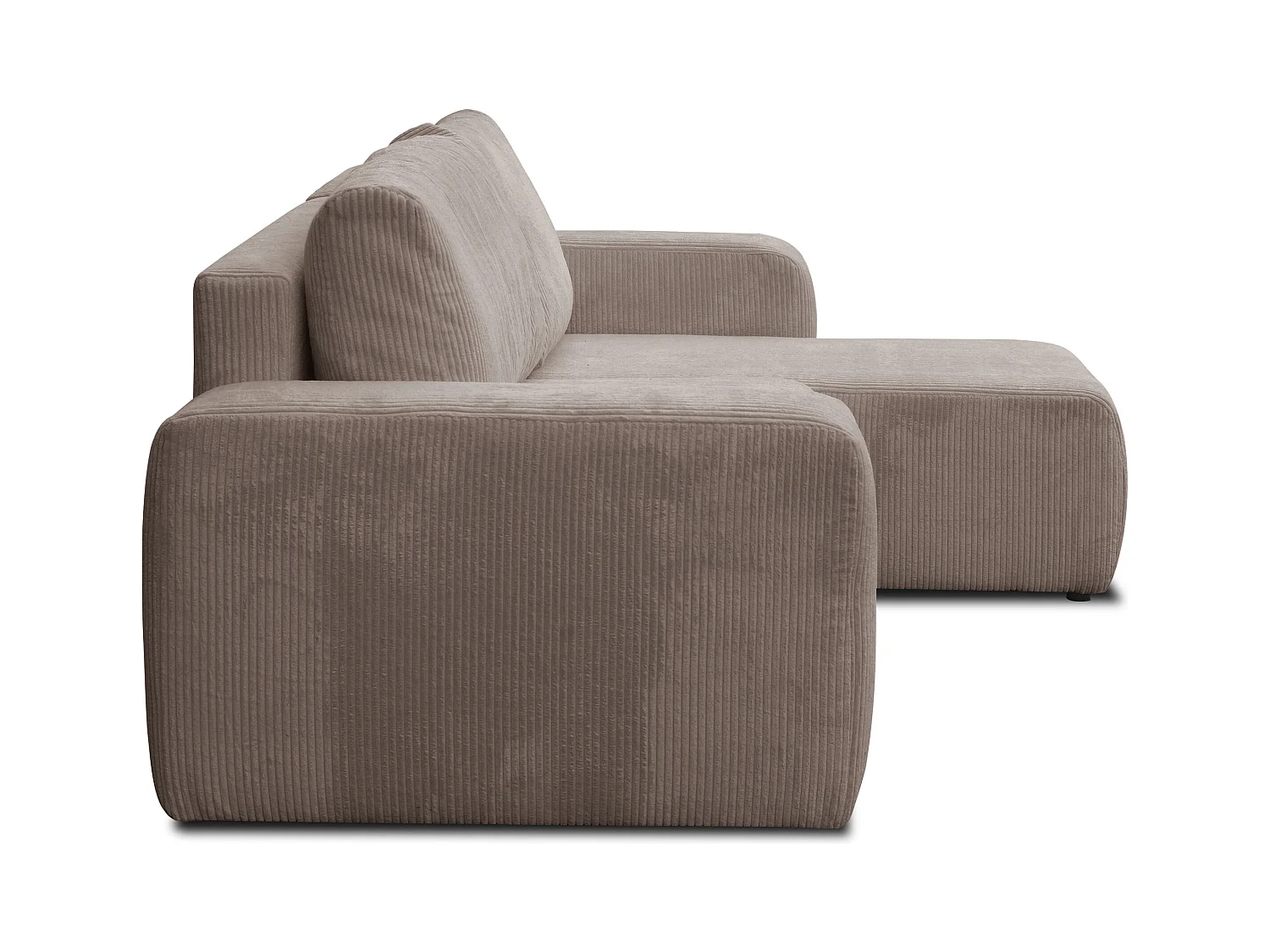 Canapé d'angle Luna L avec fonction couchage et coffre de rangement, couleur : marron clair, tissu cordé, pouf universel