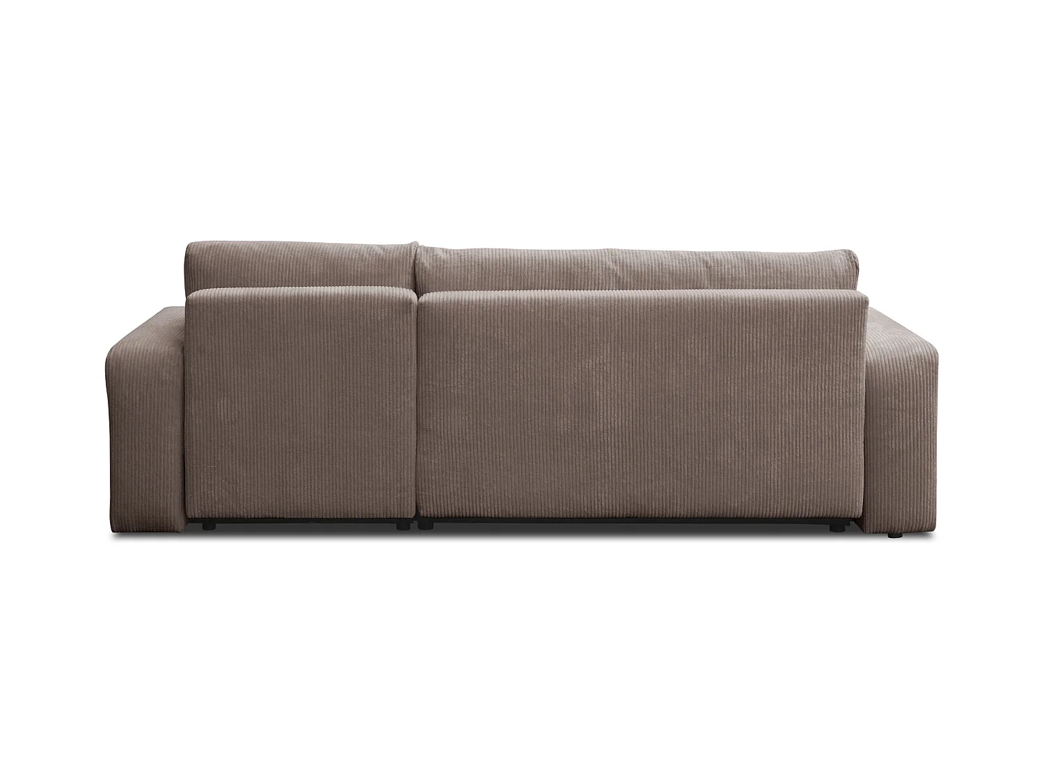 Canapé d'angle Luna L avec fonction couchage et coffre de rangement, couleur : marron clair, tissu cordé, pouf universel