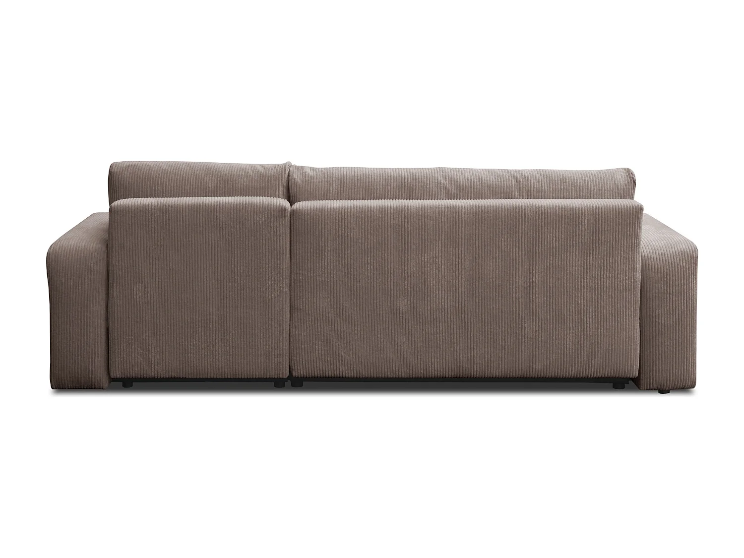 Canapé d'angle Luna L avec fonction couchage et coffre de rangement, couleur : marron clair, tissu cordé, pouf universel