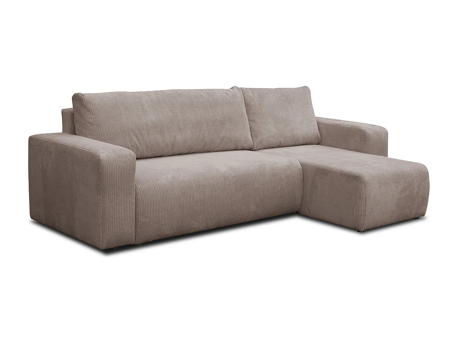 Hoekbank Luna L, hoekbank in L-vorm met slaapfunctie en bedbak, kleur: lichtbruin, corduroy, universele ottomane