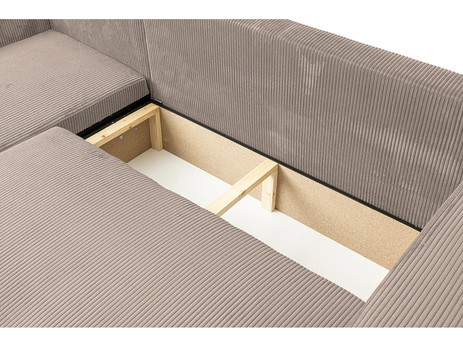 Hoekbank Luna L, hoekbank in L-vorm met slaapfunctie en bedbak, kleur: lichtbruin, corduroy, universele ottomane