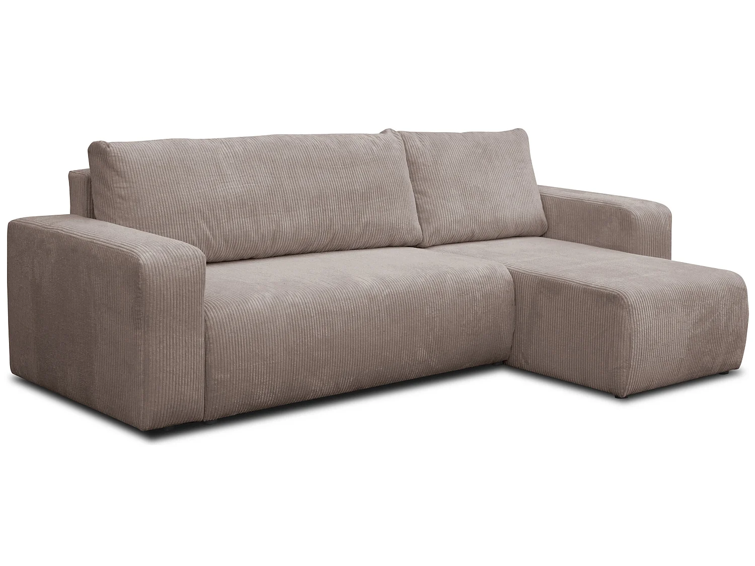 Hoekbank Luna L, hoekbank in L-vorm met slaapfunctie en bedbak, kleur: lichtbruin, corduroy, universele ottomane