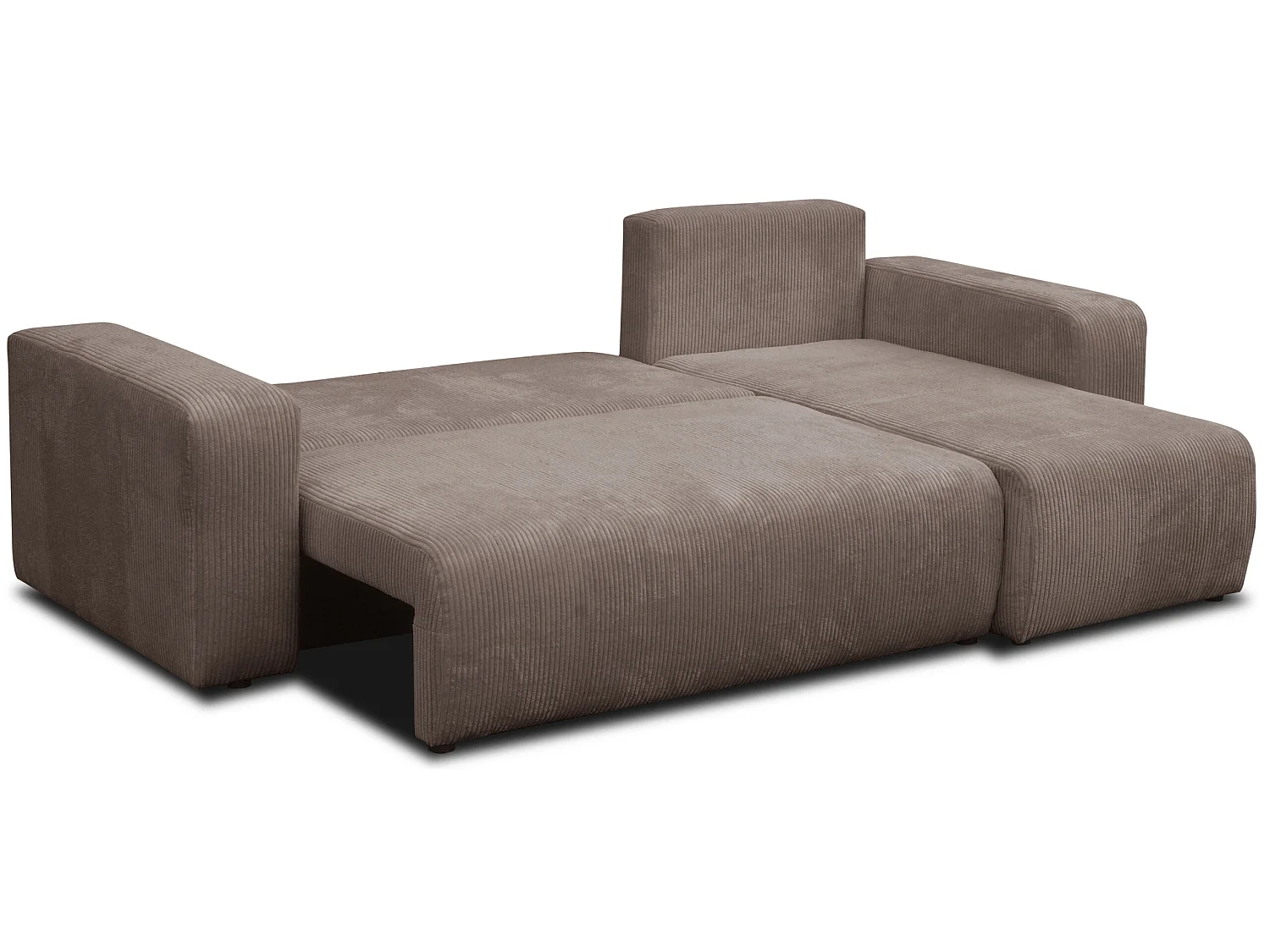 Hoekbank Luna L, hoekbank in L-vorm met slaapfunctie en bedbak, kleur: lichtbruin, corduroy, universele ottomane