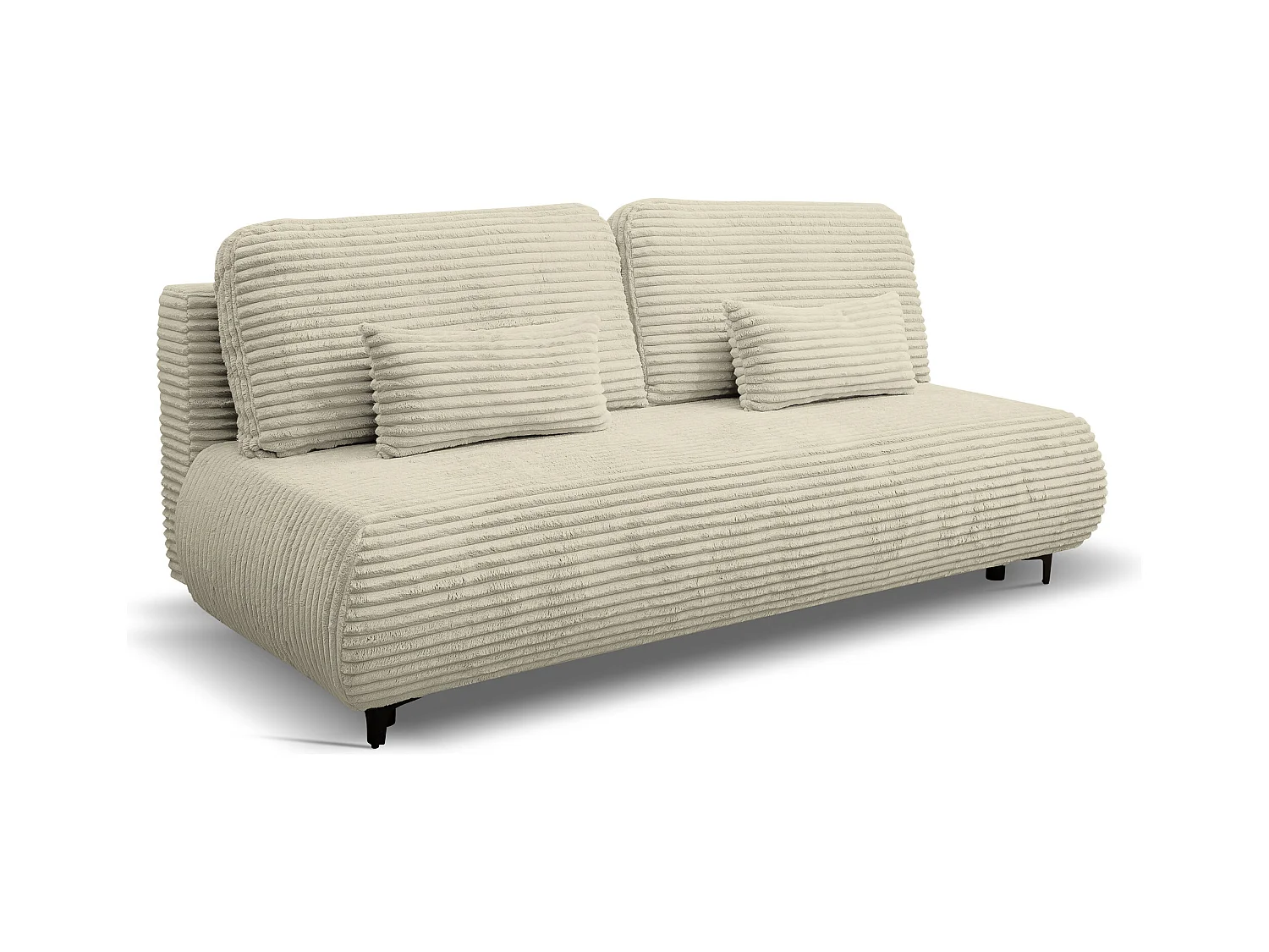 Canapé-lit Etna, canapé avec fonction couchage et coffre de rangement, couleur : beige, tissu cordé, pouf universel