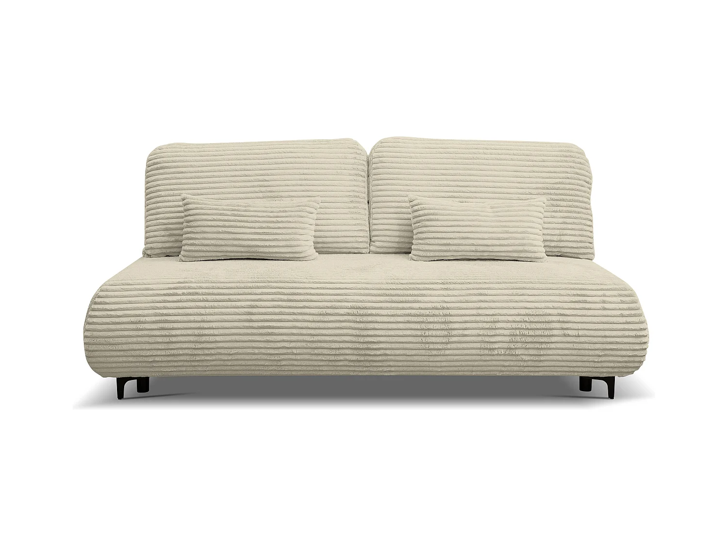 Canapé-lit Etna, canapé avec fonction couchage et coffre de rangement, couleur : beige, tissu cordé, pouf universel