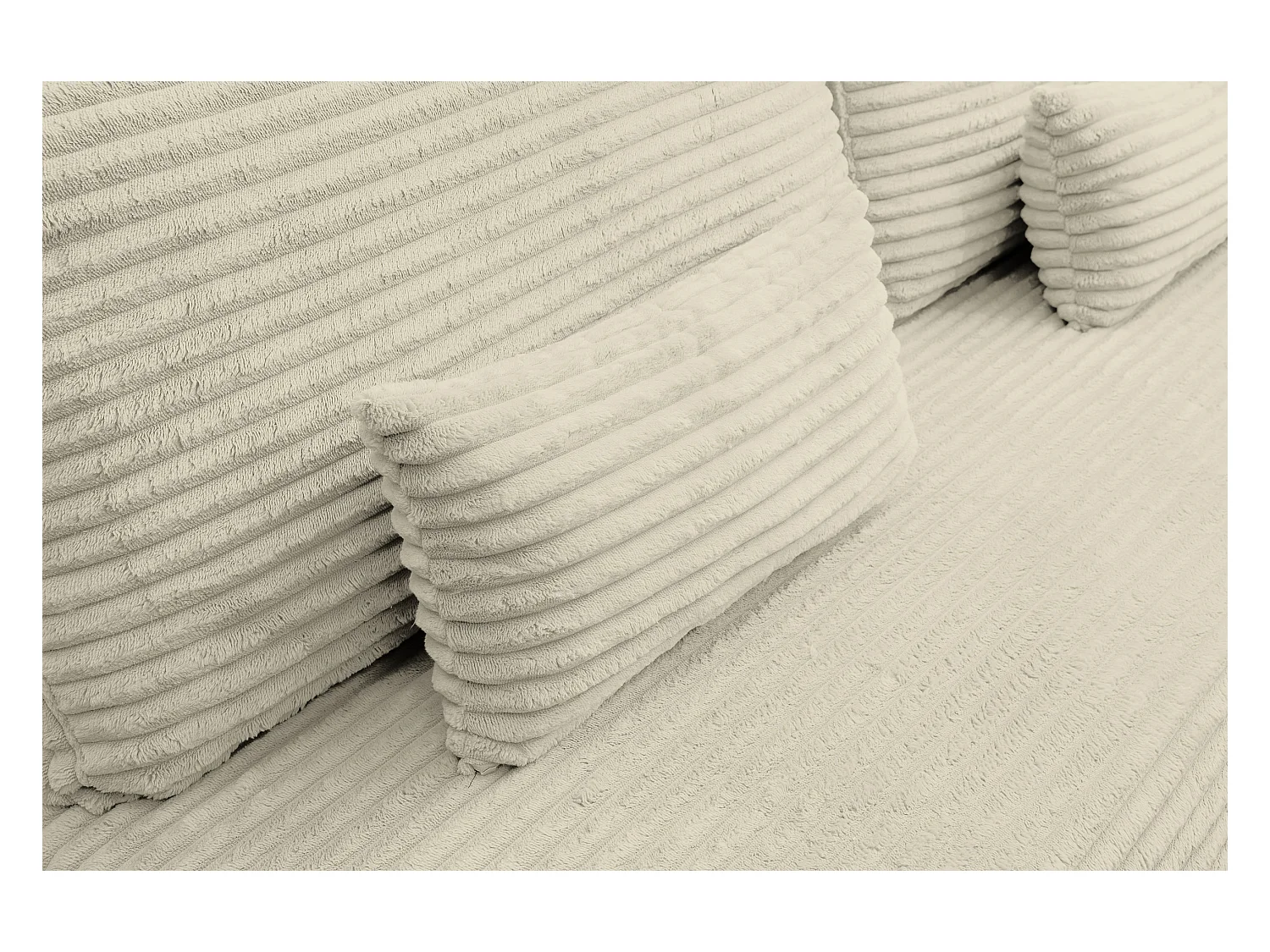 Canapé-lit Etna, canapé avec fonction couchage et coffre de rangement, couleur : beige, tissu cordé, pouf universel