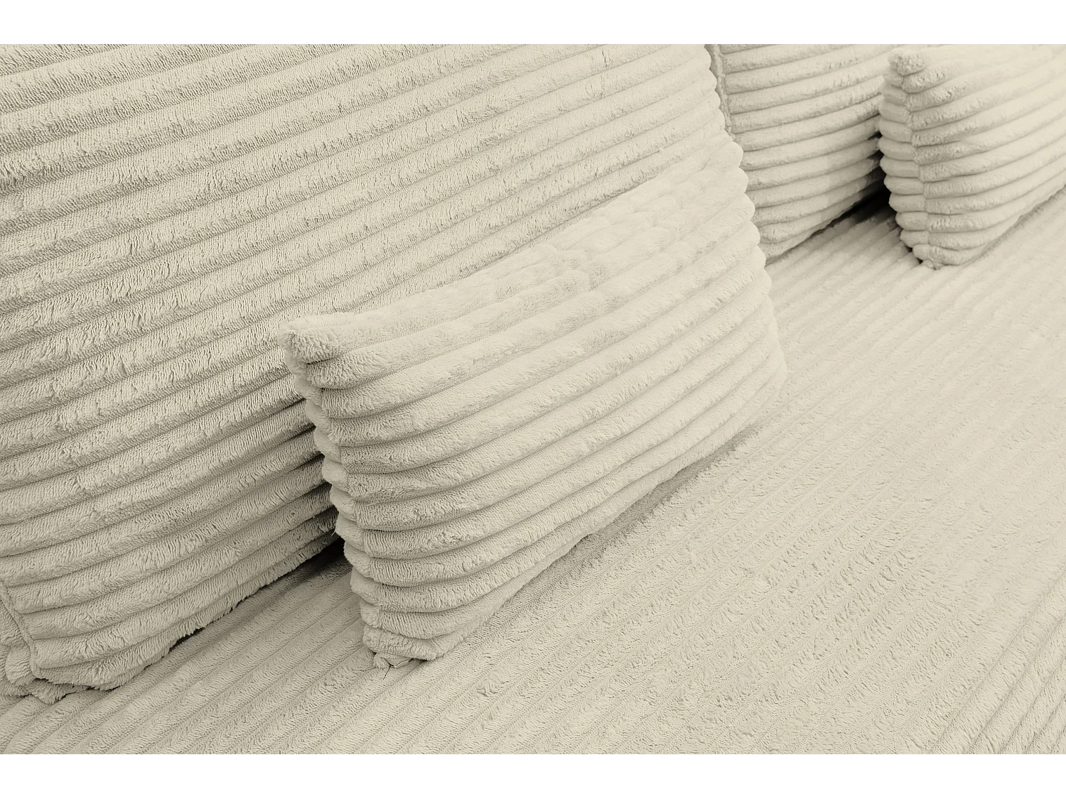 Canapé-lit Etna, canapé avec fonction couchage et coffre de rangement, couleur : beige, tissu cordé, pouf universel