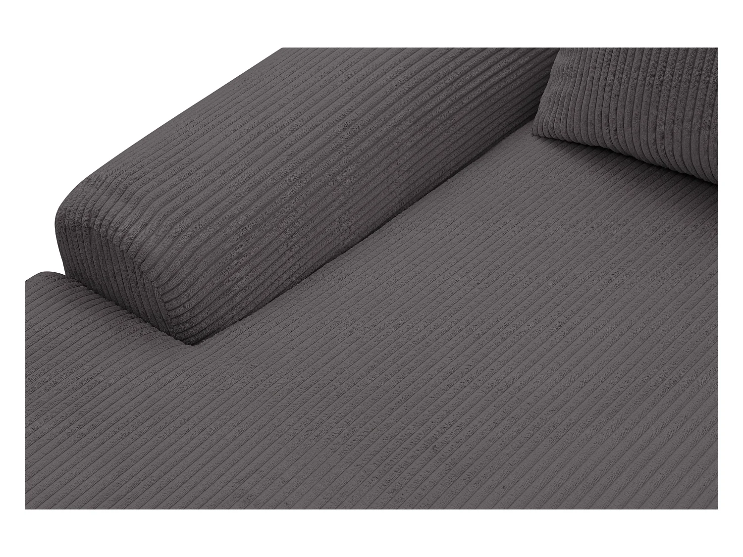 Canapé d'angle Dream Cord avec fonction couchage et coffre de rangement, couleur : gris, tissu velours côtelé, pouf à gauche