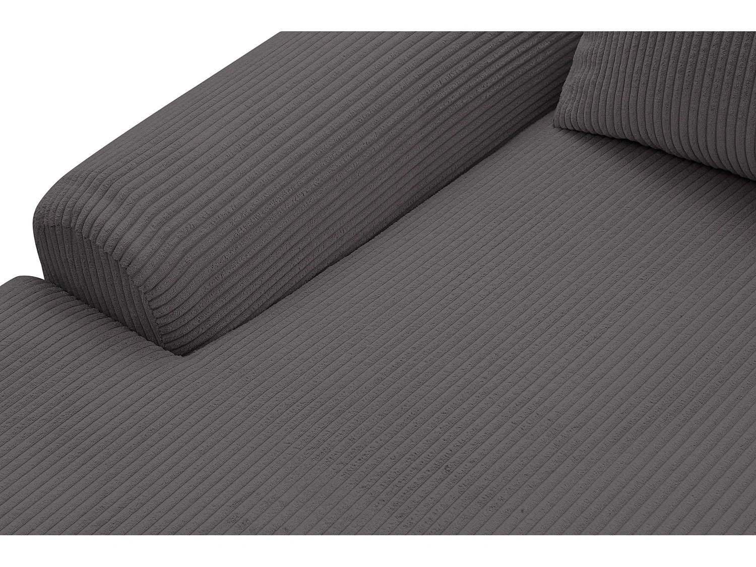 Canapé d'angle Dream Cord avec fonction couchage et coffre de rangement, couleur : gris, tissu velours côtelé, pouf à gauche