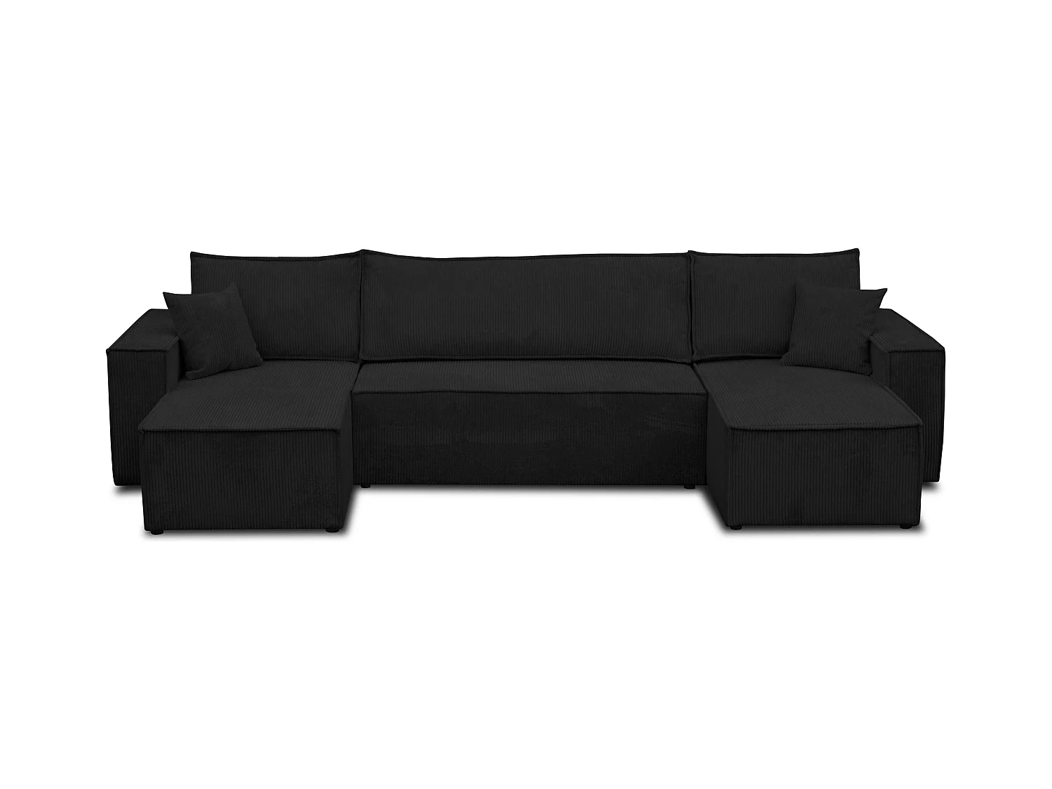 Ensemble de salon Hugo U, canapé en U avec fonction couchage et coffre de rangement, couleur : noir, tissu cordé