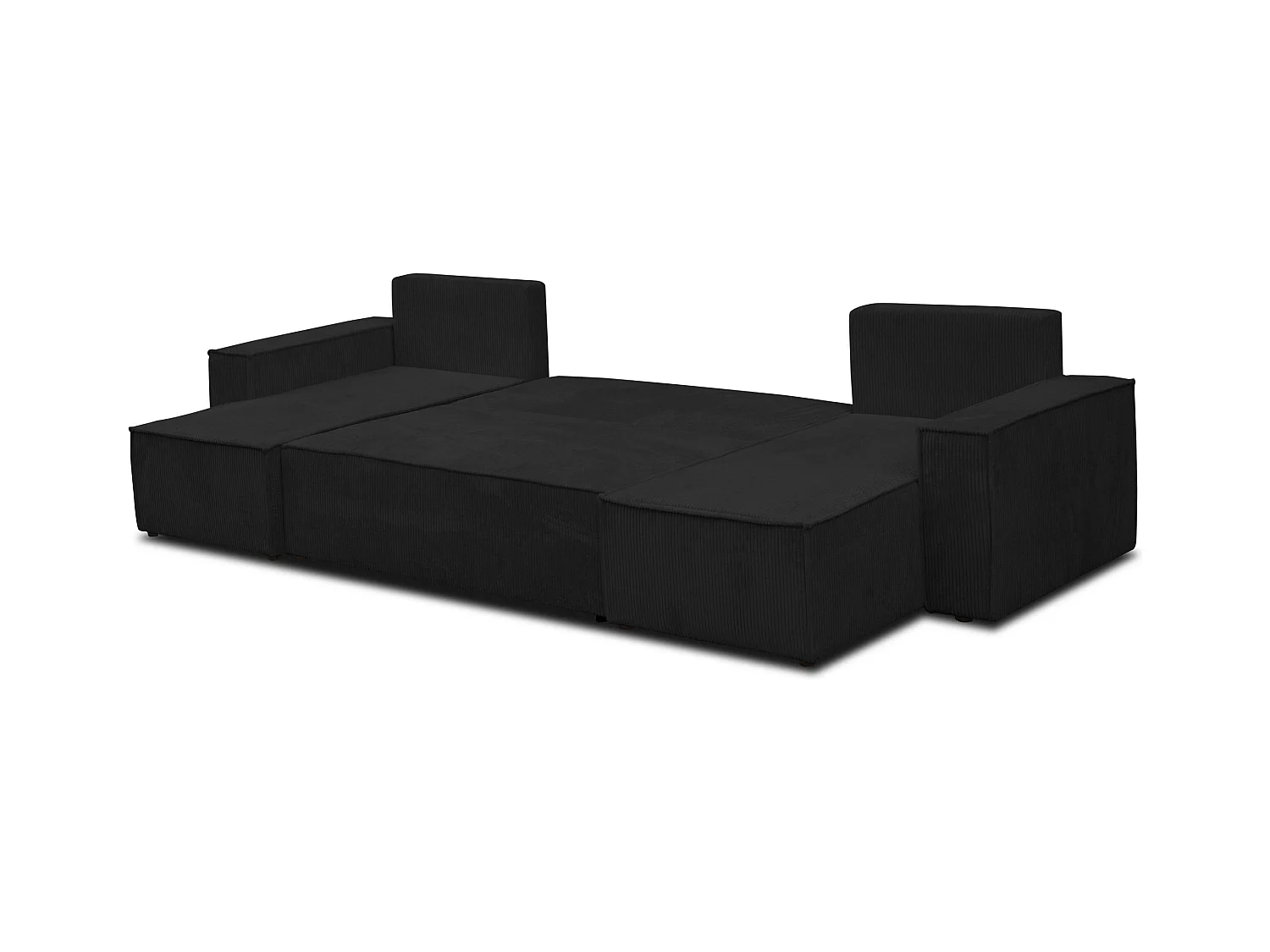 Ensemble de salon Hugo U, canapé en U avec fonction couchage et coffre de rangement, couleur : noir, tissu cordé