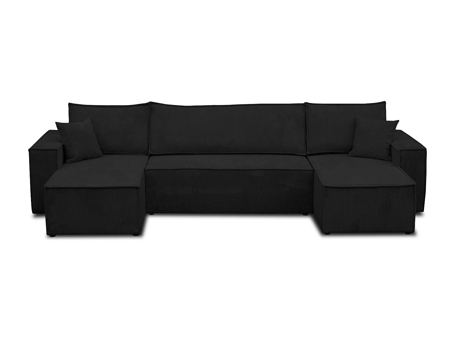 Ensemble de salon Hugo U, canapé en U avec fonction couchage et coffre de rangement, couleur : noir, tissu cordé