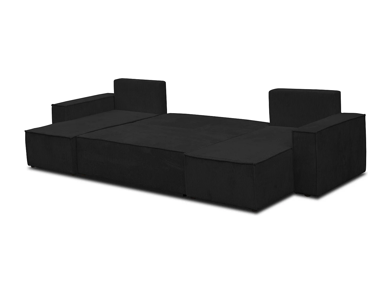 Ensemble de salon Hugo U, canapé en U avec fonction couchage et coffre de rangement, couleur : noir, tissu cordé