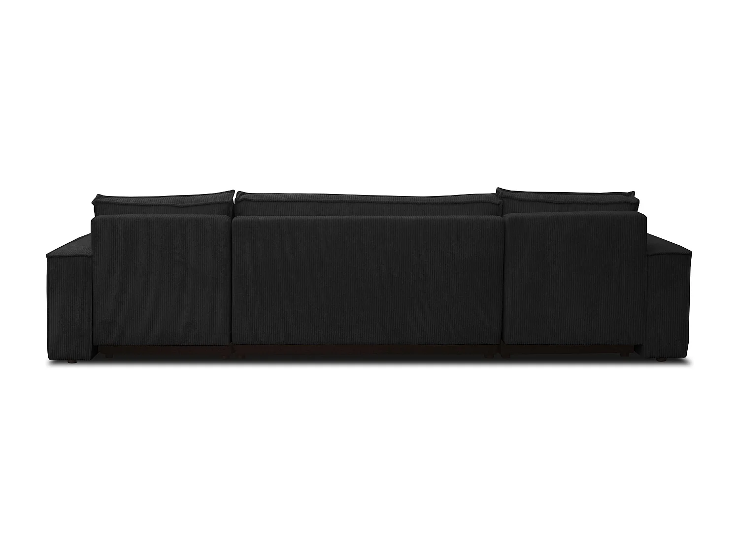 Ensemble de salon Hugo U, canapé en U avec fonction couchage et coffre de rangement, couleur : noir, tissu cordé