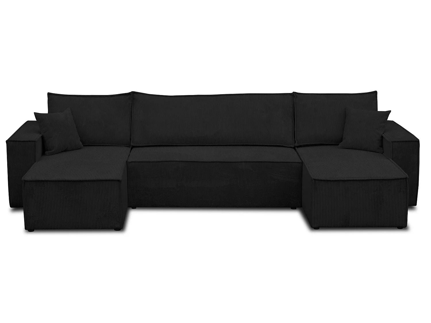 Ensemble de salon Hugo U, canapé en U avec fonction couchage et coffre de rangement, couleur : noir, tissu cordé