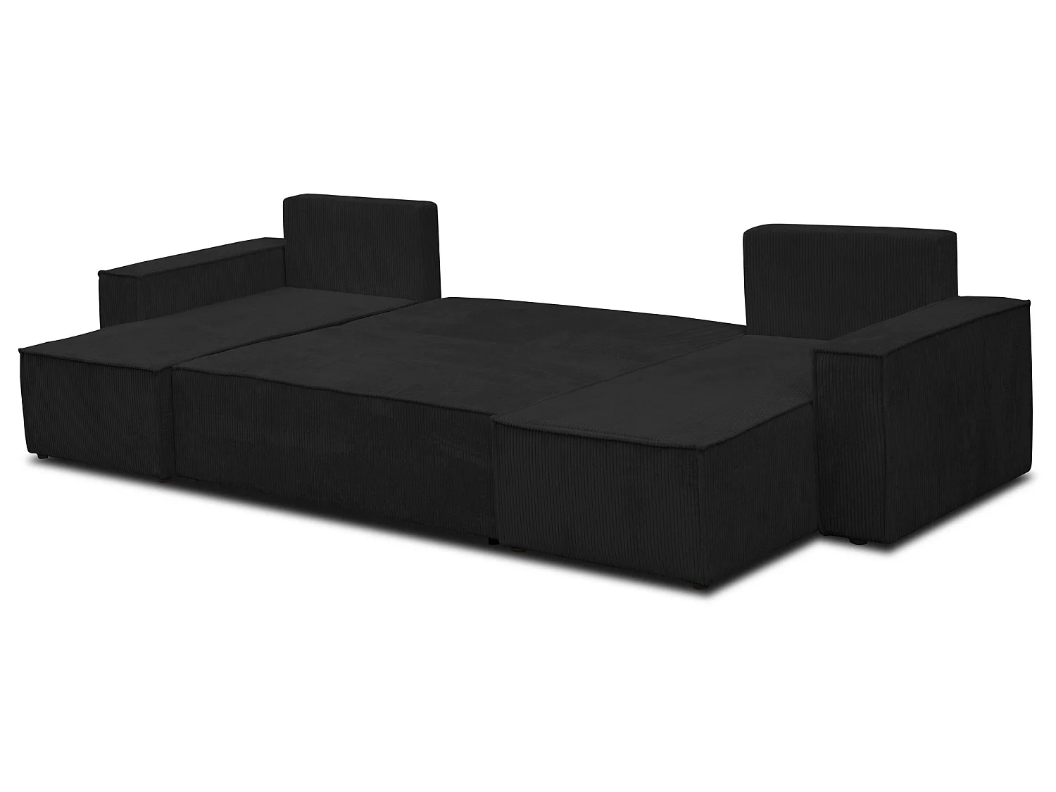 Ensemble de salon Hugo U, canapé en U avec fonction couchage et coffre de rangement, couleur : noir, tissu cordé
