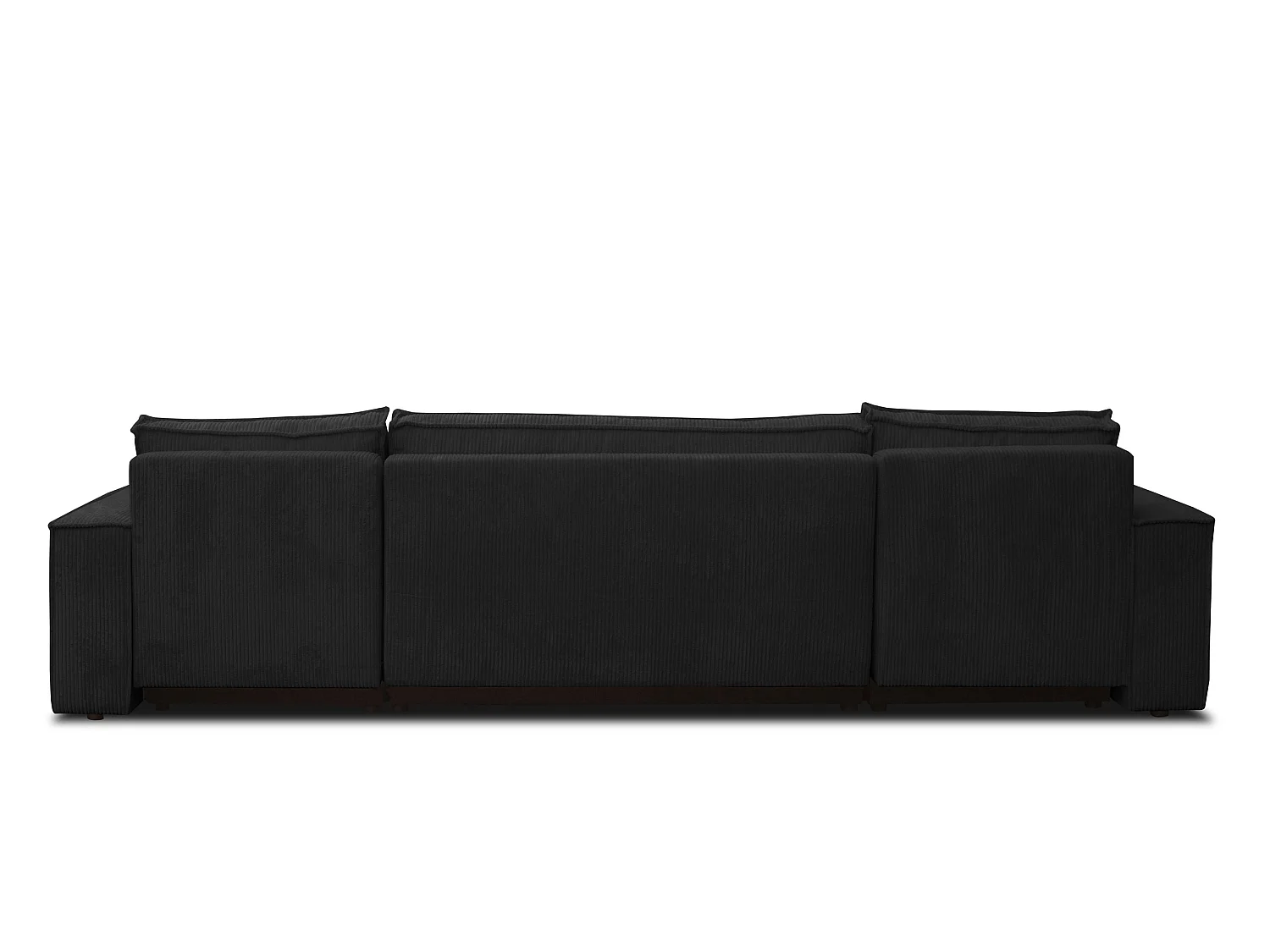 Ensemble de salon Hugo U, canapé en U avec fonction couchage et coffre de rangement, couleur : noir, tissu cordé