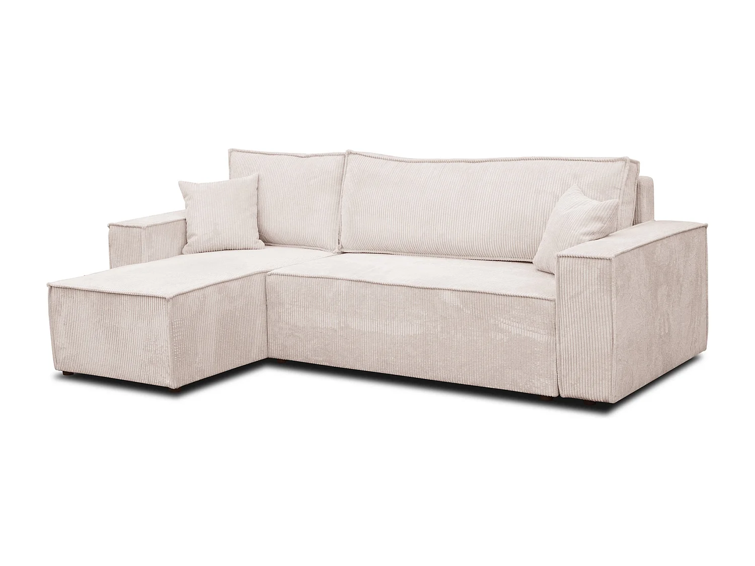 Hoekbank Hugo L, hoekbank in L-vorm met slaapfunctie en bedbak, kleur: beige, corduroy, universele ottomane