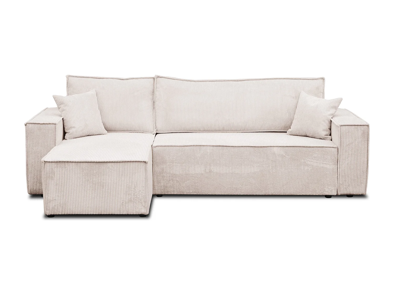 Hoekbank Hugo L, hoekbank in L-vorm met slaapfunctie en bedbak, kleur: beige, corduroy, universele ottomane