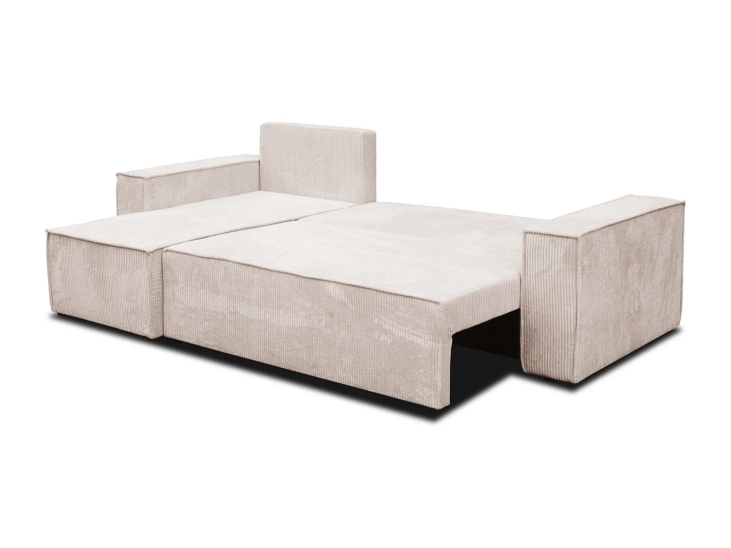 Hoekbank Hugo L, hoekbank in L-vorm met slaapfunctie en bedbak, kleur: beige, corduroy, universele ottomane