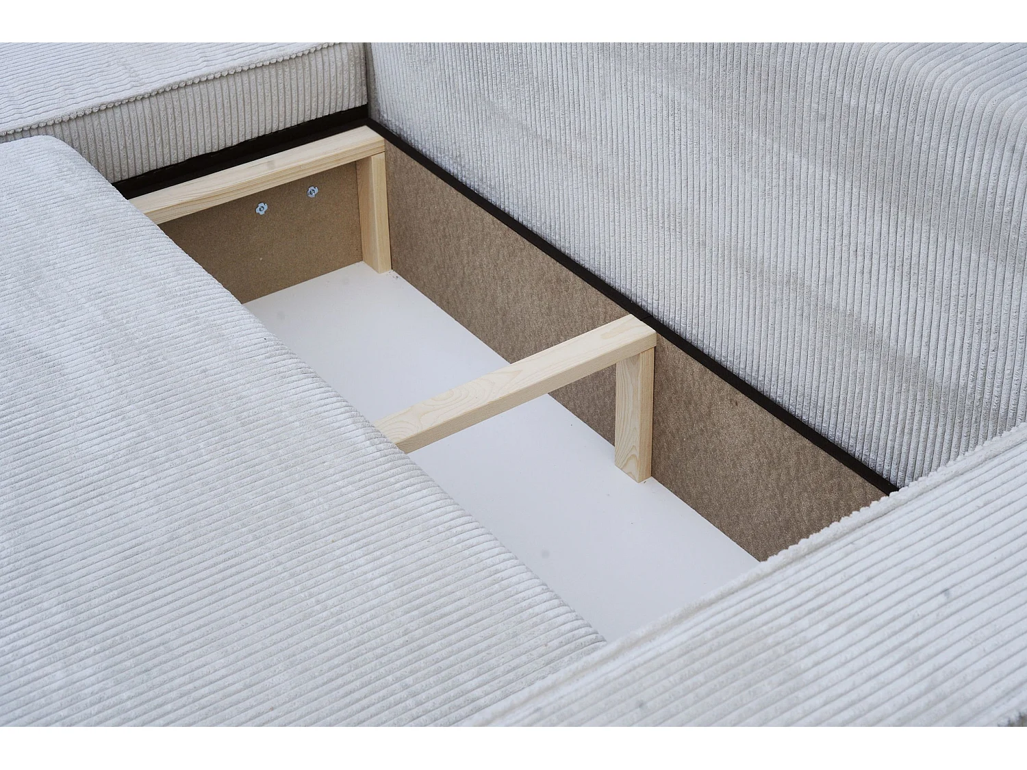 Hoekbank Hugo L, hoekbank in L-vorm met slaapfunctie en bedbak, kleur: beige, corduroy, universele ottomane