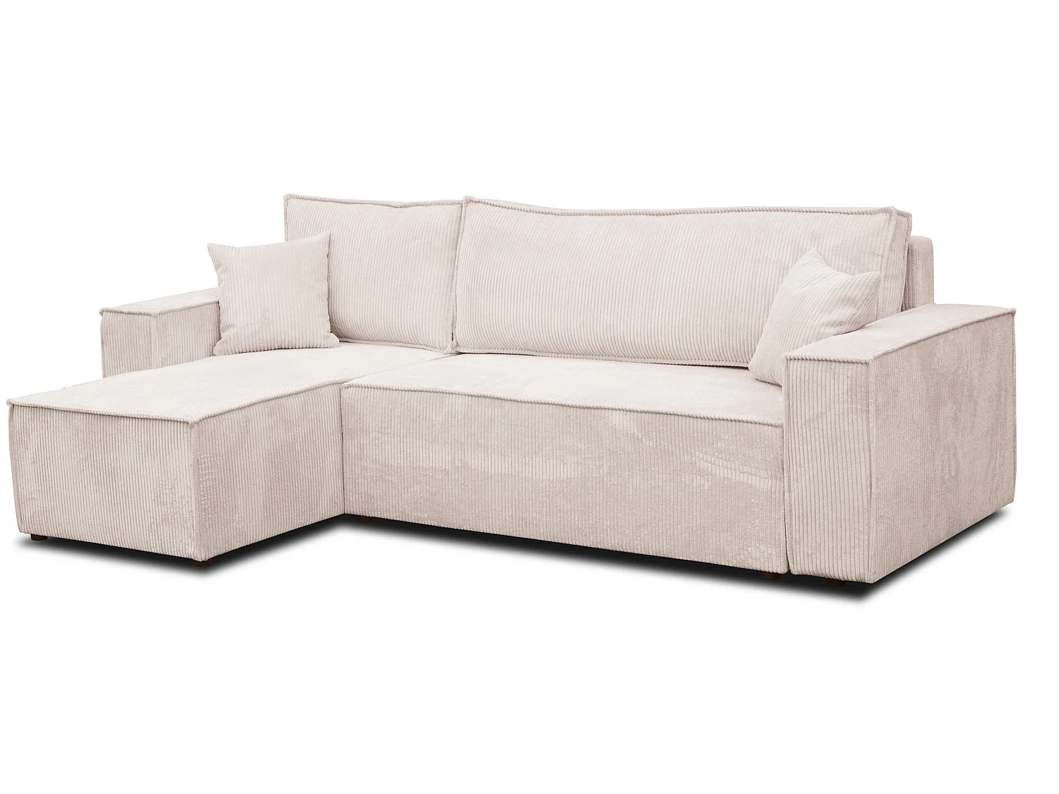 Hoekbank Hugo L, hoekbank in L-vorm met slaapfunctie en bedbak, kleur: beige, corduroy, universele ottomane
