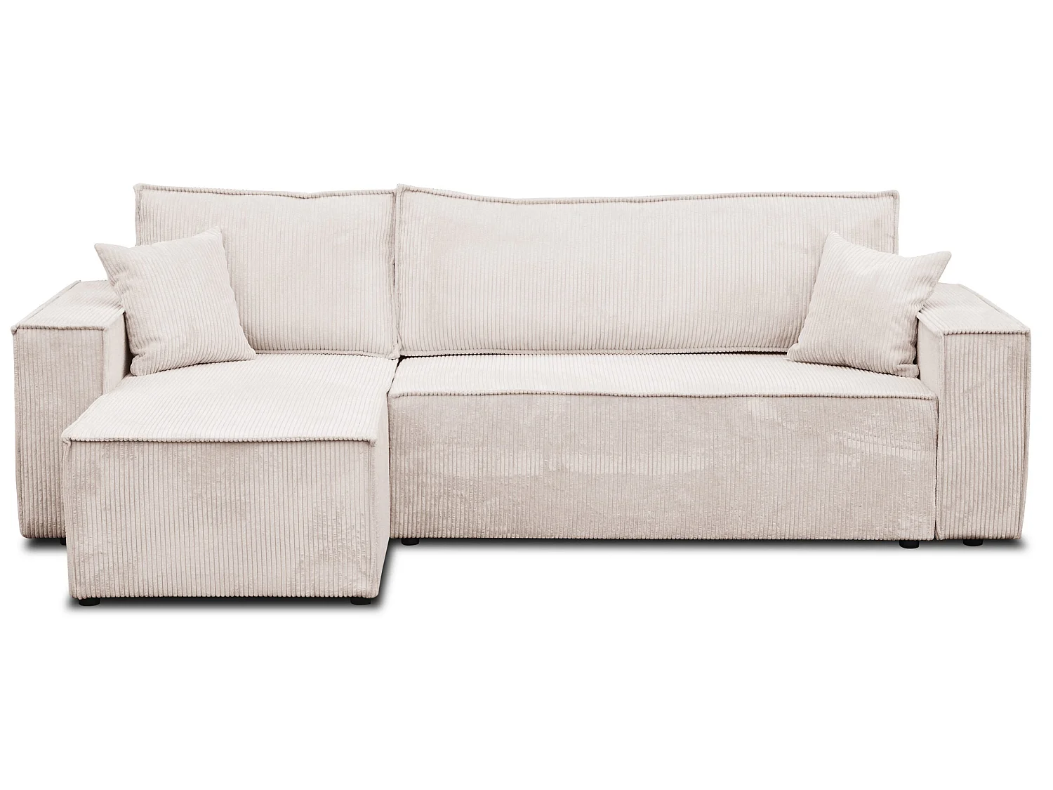 Hoekbank Hugo L, hoekbank in L-vorm met slaapfunctie en bedbak, kleur: beige, corduroy, universele ottomane