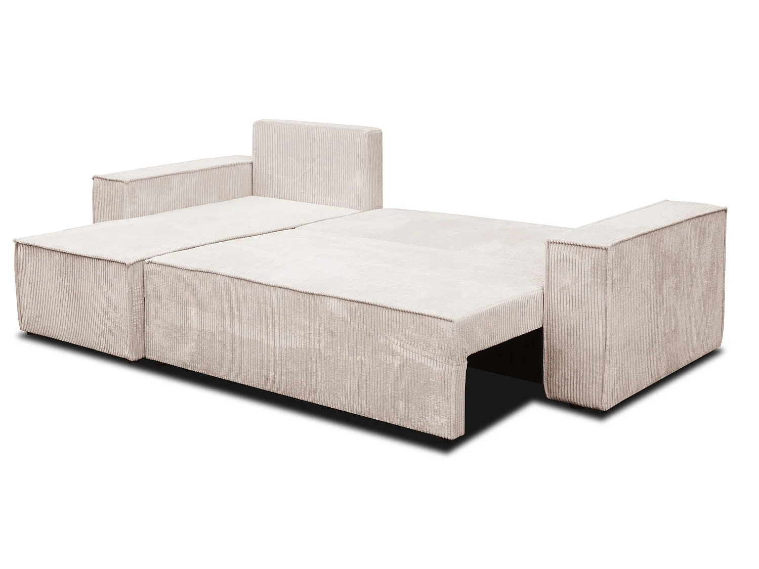 Hoekbank Hugo L, hoekbank in L-vorm met slaapfunctie en bedbak, kleur: beige, corduroy, universele ottomane