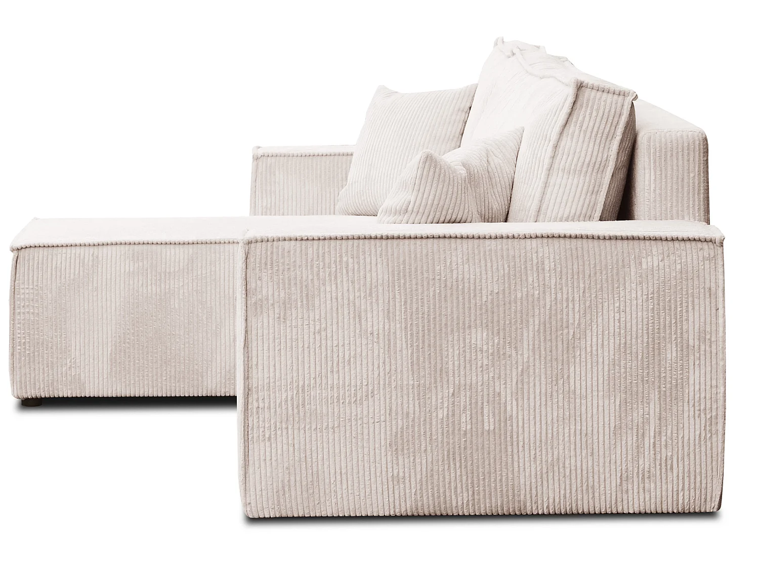 Hoekbank Hugo L, hoekbank in L-vorm met slaapfunctie en bedbak, kleur: beige, corduroy, universele ottomane